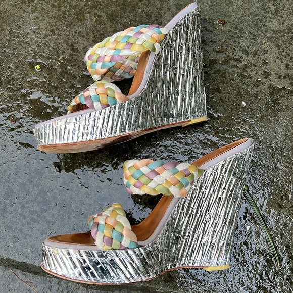 Giuseppe Zanotti Raffia Metallic Multicolor Wedges - Picture 7 of 11